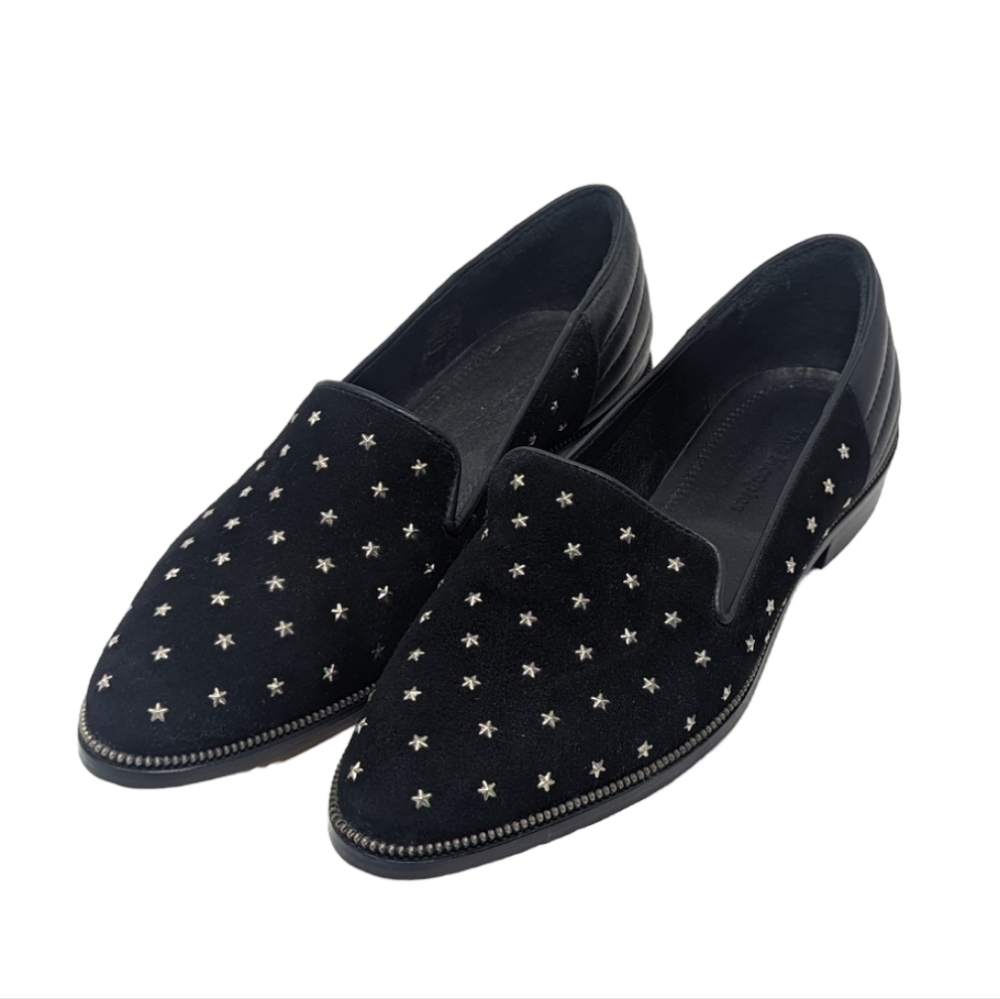 NEW The Kooples Star Studded Black Velvet & Leather Loafers Size 40